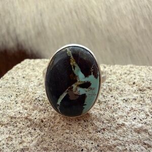 ❤️ Rare Black Jack Turquoise Lightning Blue Matrix Sterling Unisex Ring Sz 5.75
